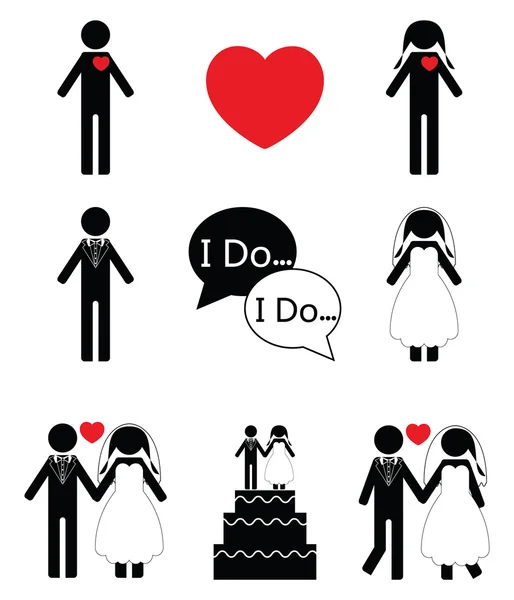 Wedding 1 icon set in black and white — Stock Vector