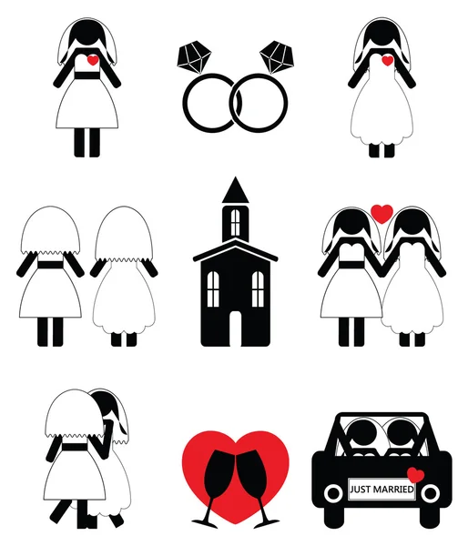 Gay woman wedding 2 icons set — Stock Vector