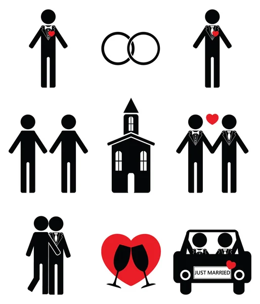 Gay man wedding 2 icons set — Stock Vector