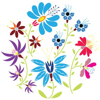 Color Folk Floral pattern in circle on white background.