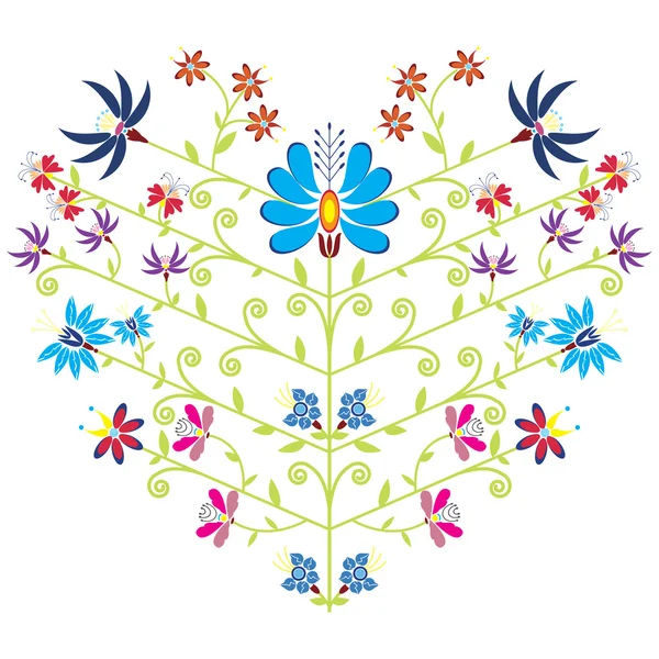 Ethnic folk floral pattern in heart shape on white background — 图库矢量图片