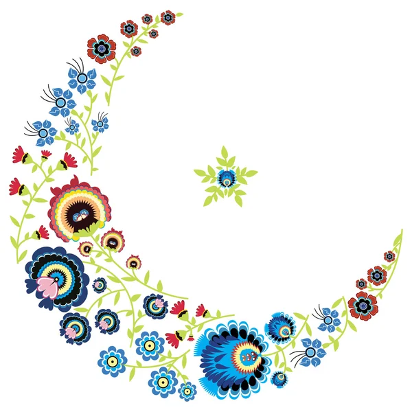 Patrón floral popular polaco en forma de luna — Archivo Imágenes Vectoriales