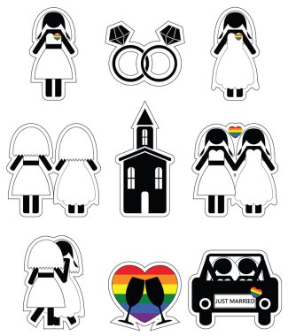 Gay man wedding 2 icons set with rainbow element clipart