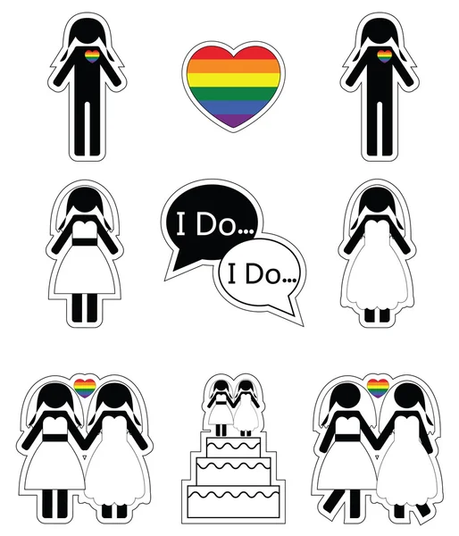 Gay man wedding 2 icons set with rainbow element — Stock Vector