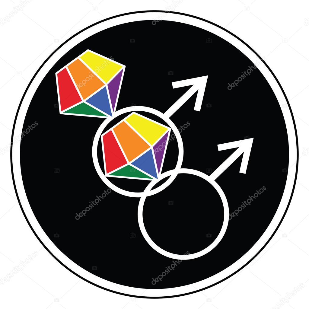 Gay man wedding symbols  icon with rainbow representing glbt community marriage