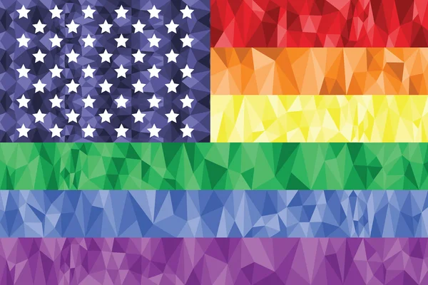 American Flag on the Rainbow Background with low poly art effect — Stock Vector