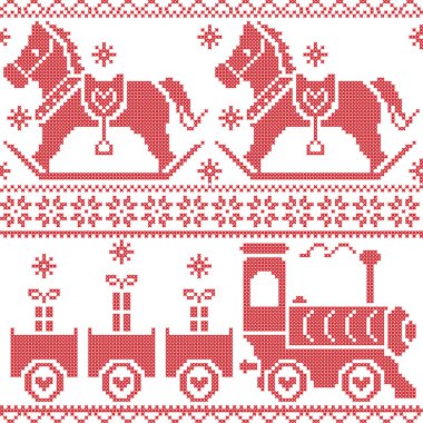 İskandinav Dikişsiz nordic Noel desen sallanan at, yıldız, kar taneleri, Kalpler, xmas hediye, sos tren ile Kızıl Haç dekoratif süs dikiş