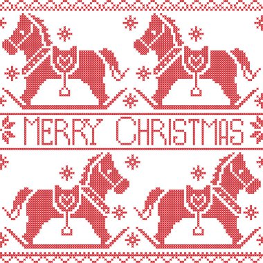 Sallanan dala midilli at, yıldız, kar taneleri Kızıl Haç dikiş içinde neşeli Noel İskandinav Dikişsiz Nordic desen,