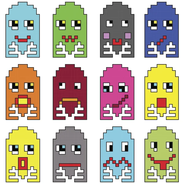 Pixelated emotikony 2 inspirowane przez 90 rocznika komputer wideo gry Wyświetlono różnią się emocje z udaru mózgu — Wektor stockowy