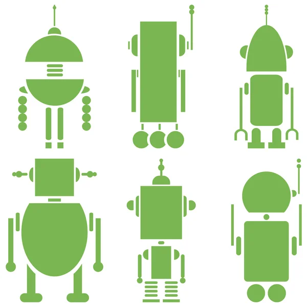 Sima Vintage retro robotok 2 ikonok beállítása a zöld készlet 6 (set A) — Stock Vector