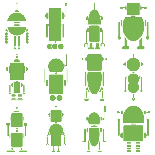 Винтажные ретро-роботы 2 plain in green — стоковый вектор