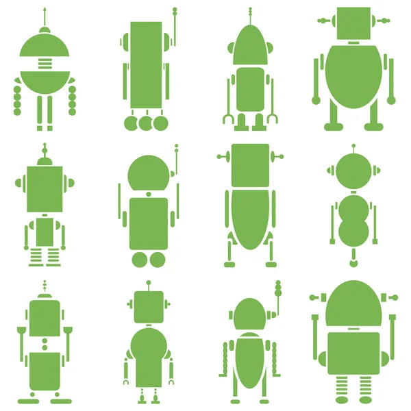 Vintage retro robots 2 plain in green — Stock Vector