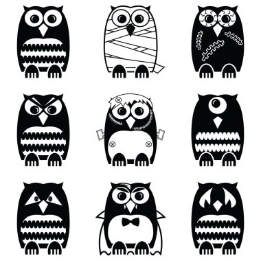 Halloween korkunç, ürkütücü, anne, Tepegöz, vampir. Canavar, zombi baykuşlar