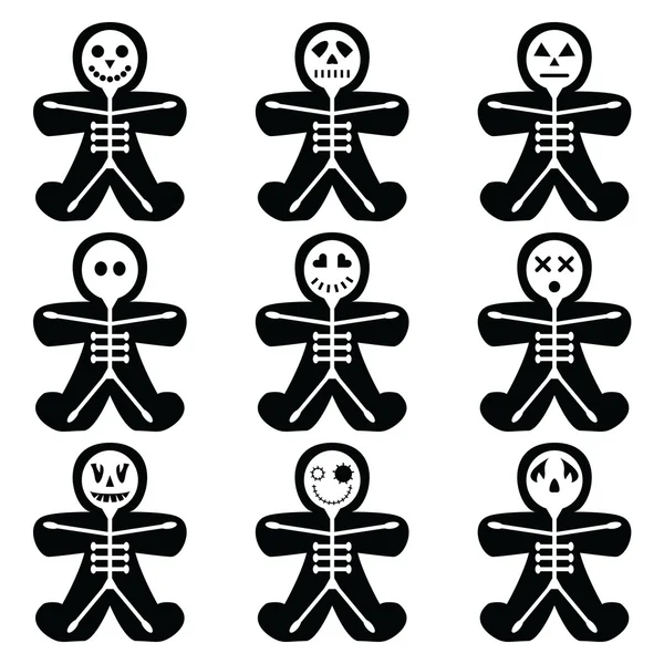 Conjunto de ícones de Halloween, incluindo variar caracteres de esqueleto em forma de homem de gengibre — Vetor de Stock