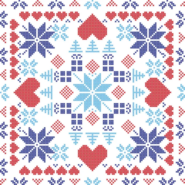 Bless international Nordic Snowflake Knit Patterns Scandinavian Motifs  Traditional And Modern Framed On Fabric Print