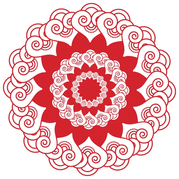 Maquiagem asiática hena tatuagem decoração flor inspirada, forma floral com elementos do coração em branco e vermelho simbolizando felicidade, amor e vida espiritual —  Vetores de Stock