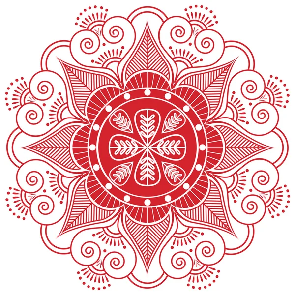 Cultura asiática inspirado casamento maquiagem henna tatuagem decoração em forma floral e corações em branco e vermelho e vermelho simbolizando felicidade, amor e vida espiritual — Vetor de Stock