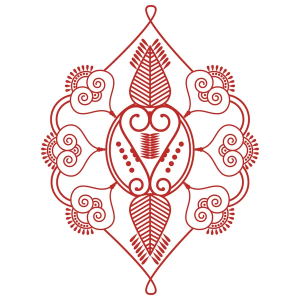 幸福、愛と精神的な生活、禅、内側の平和を象徴する白と赤のアジア文化のインスピレーションのウェディングメイク アップ ヘナ タトゥー形花飾り製装飾 2 つの葉の葉します。 — ストックベクタ