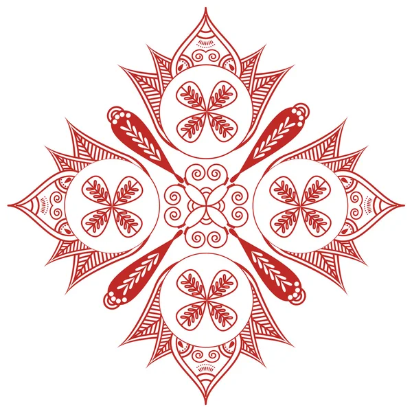Cultura asiática inspirada casamento maquiagem henna tatuagem decoração Forma com elementos diagonais ovais em branco, decoração floral vermelha simbolizando felicidade, amor e vida espiritual, zen, paz interior —  Vetores de Stock