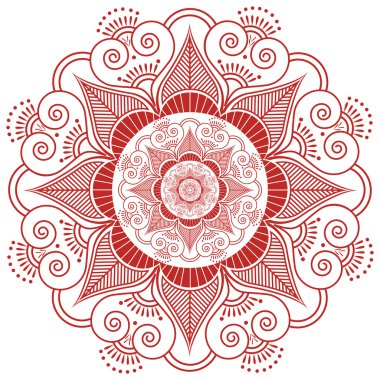 Asya kültürünü ilham düğün makyaj mandala kına dövme dekorasyon çiçek şekli yapılmış bırakır, Kalpler kırmızı ve beyaz simgeleyen mutluluk, sevgi ve ruhsal yaşam, zen, iç barış