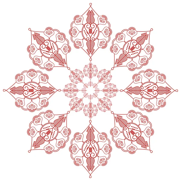Maquillage de mariage inspiré de la culture asiatique mandala henna tatouage décoration forme de fleur en rouge et blanc symbolisant le bonheur, l'amour et la vie spirituelle, zen, paix intérieure, liberté — Image vectorielle