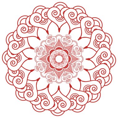 Asya kültürünü ilham düğün makyaj mandala kına dövme dantel dekorasyon çiçek şeklinde yapılmış bırakır, mutluluk, sevgi ve ruhsal yaşam, zen, iç barış simgeleyen kırmızı Kalpler