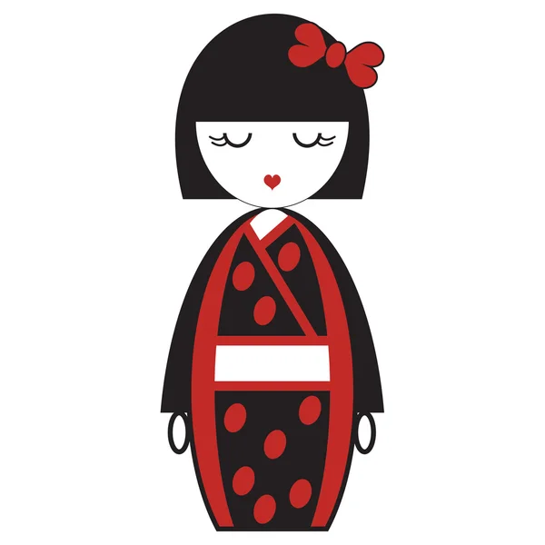Восточная японская кукла гейши с кимоно с восточными аксессуарами и элементом из луковых волос, вдохновлённая азиатскими традициями — стоковый вектор