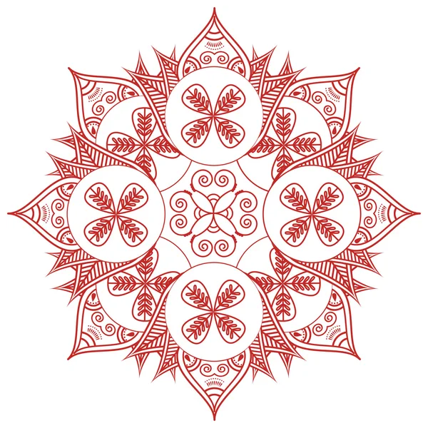 Aziatische cultuur geïnspireerd bruiloft make-up henna tattoo decoratie bloemen vorm met verlaat in rood en rood symboliseert geluk, liefde en geestelijk leven, zen, innerlijke vrede, feng shui — Stockvector