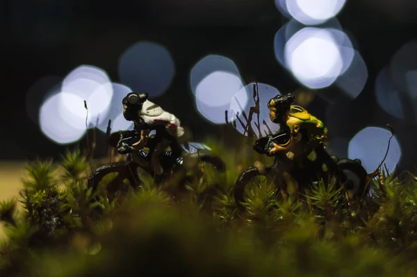 Radrennen Wald Natur Makrofotografie Menschliche Figuren Konzept Detail Rennen — Stockfoto