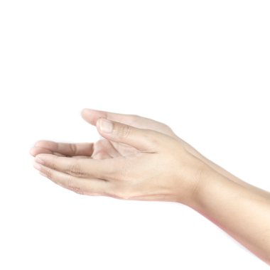 Kadın eli boş bir şey üzerinde beyaz adam izole tutan