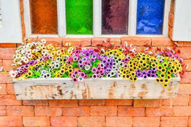 Bir tuğla duvar renkli pencere.