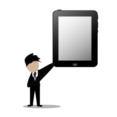 Elinde tablet olan bir iş adamı..