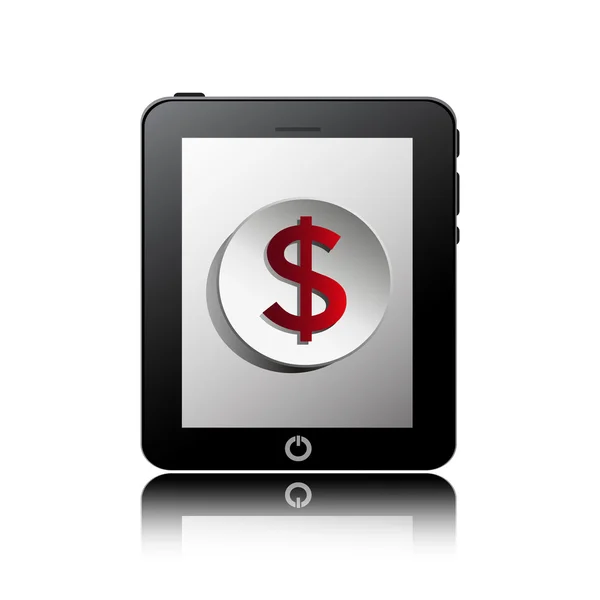 Komputer tablet pc z ikony symbol finansów na wyświetlaczu. — Zdjęcie stockowe