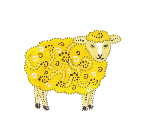 Декоративная Желтая Овца Белом Фоне Акриловая Живопись — стоковое фото