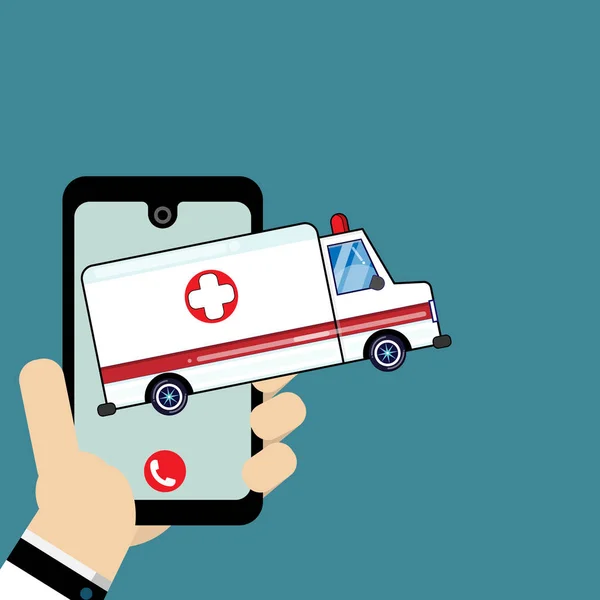 Χέρι Κρατώντας Smartphone Και Καλώντας Ένα Ασθενοφόρο Έννοια Για Τους — Διανυσματικό Αρχείο