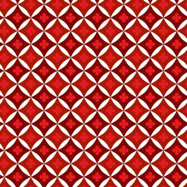 Geometrik Şekiller Kırmızı Arkaplanda Kusursuz Desen ve Kırmızı Çiçek. Kumaş, baskı, ürün, fayanslar, ambalaj, duvar kâğıdı, giysi, ambalaj için tasarım.