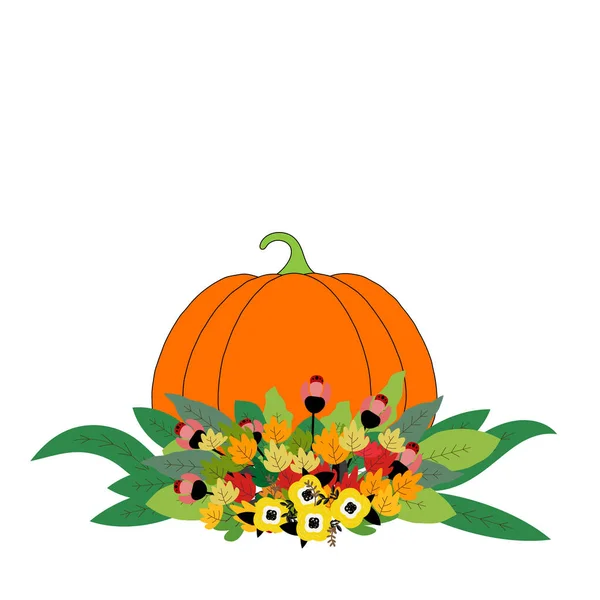 Orange Pumpkin Leaves Glended Flower White Background Main 심볼로 할로윈 — 스톡 벡터