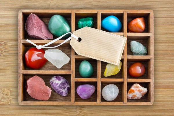 Gemstones Wooden Box — Stock Photo, Image