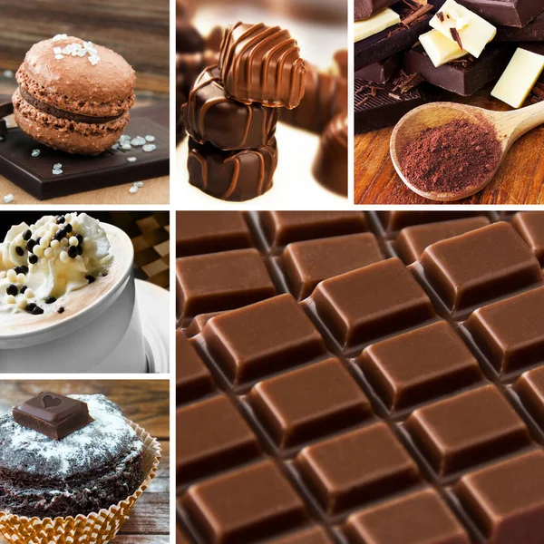 Chocolate products collage close up