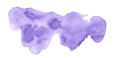 Yumuşak pastel renkte leylak rengi bir suluboya leke, kağıtta doğal bir leke. İzole edilmiş çerçeve fırçayla elle çizilmiş..
