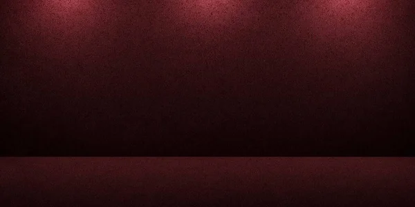 Boş bordo alçılı duvar loş tavan lambalarıyla aydınlatılıyor. Ürünlerinizi sergilemek için stüdyo odası. Zemin ve duvardan arkaplan.
