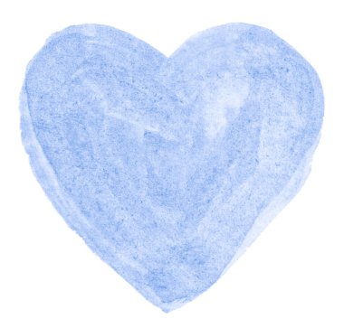 Mavi suluboya kalp şekli, temiz kenarlı arka plan ve doğal sıçramalar. Gökyüzü rengi suluboya fırça lekeleri. Boşluğu kopyala.
