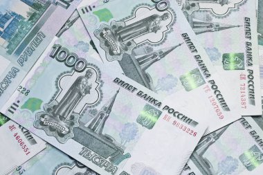 Rus rublesi, Rus rublesinin kağıt banknotları. Para arkaplanı.