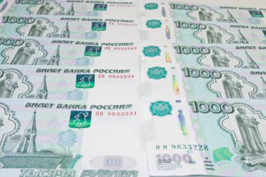 Rus rublesi, Rus rublesinin kağıt banknotları. Para arkaplanı.