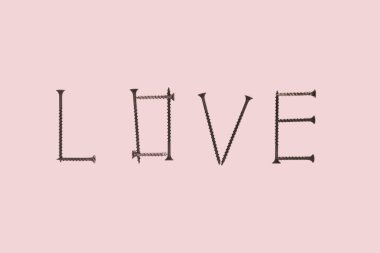 Pembe arka planda siyah kendini beceren vidalardan oluşan 