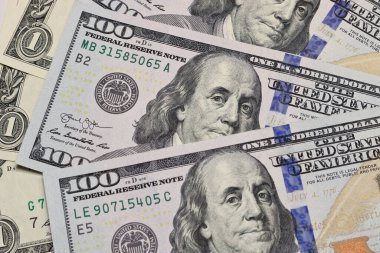 Para birimi Amerikan doları, kağıt banknotlar. Para arkaplanı.