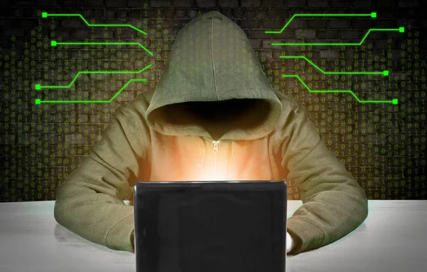 Dangerous Hacker Laptop Screen Hacking Malware Concept Cybersecurity Digital Crimes — Stock Photo, Image