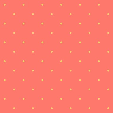 Bittersweet turuncu-pembe arka planda kusursuz sarı nokta. Geometrik şekillerin sıralı düzenlenmesi. Vektör çizimi. Tasarım için hafif grafik dokusu.