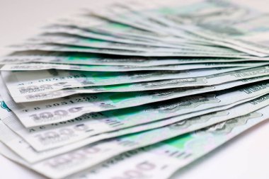 Rus rublesi, Rus rublesinin kağıt banknotları. Para arkaplanı.