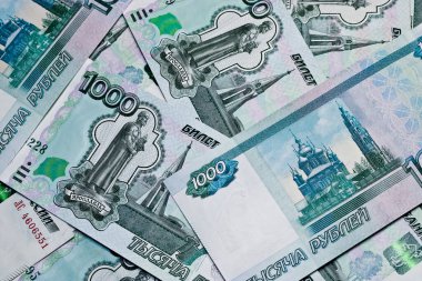 Rus rublesi, Rus rublesinin kağıt banknotları. Para arkaplanı.